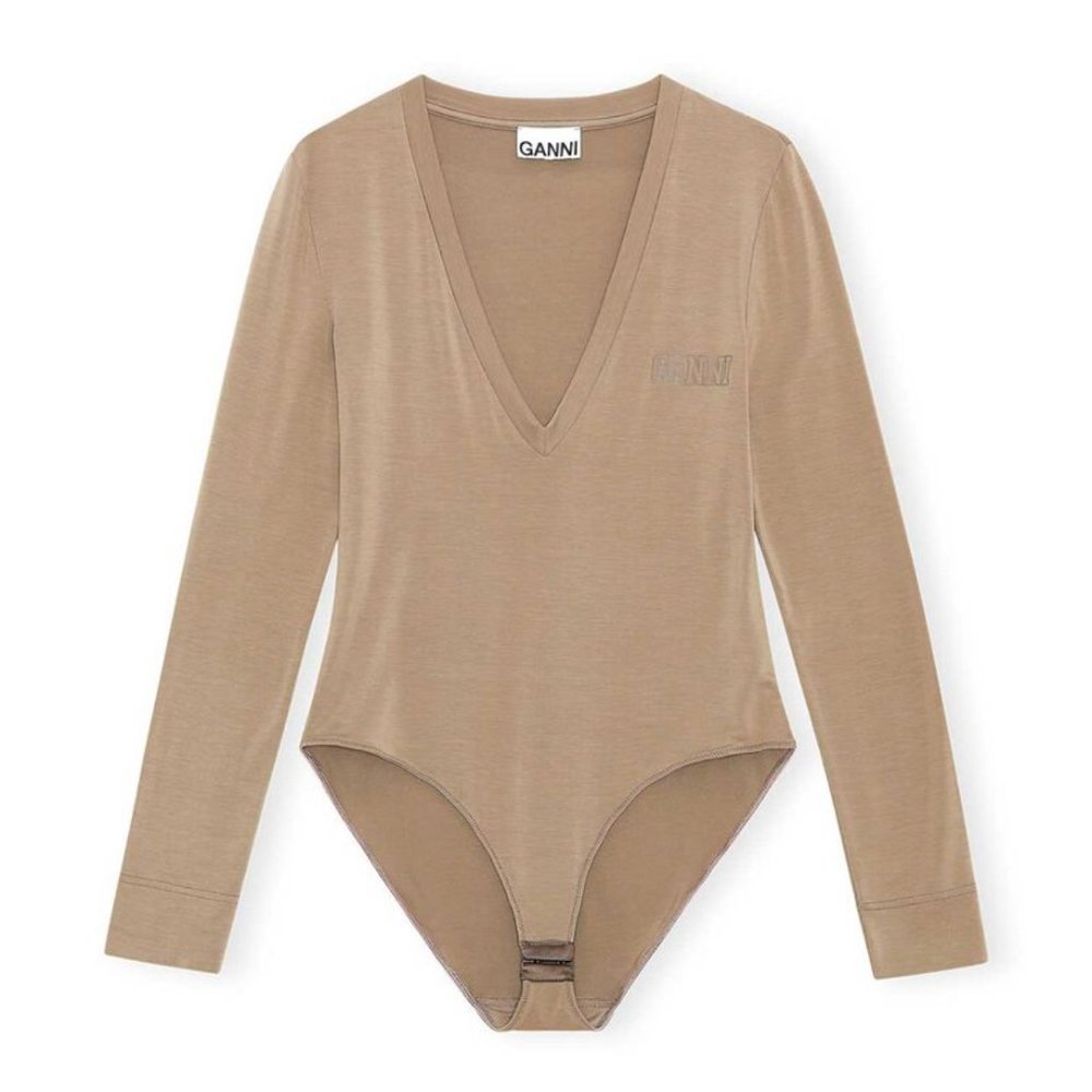 GANNI   Software Long-sleeve Bodysuit In Fossil
